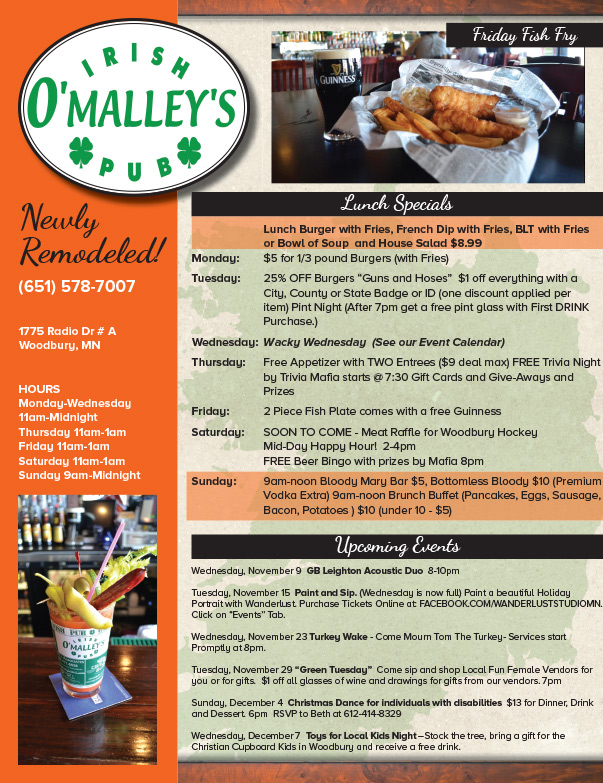 O'Malley's Irish Pub We-Prints Plus Newspaper Insert by Any Door Marketing