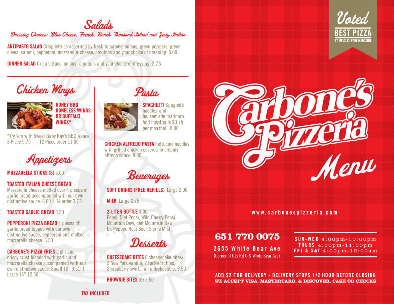 Carbonne's Pizzeria We-Prints Plus Newspaper Insert brought to you by Any Door Marketing