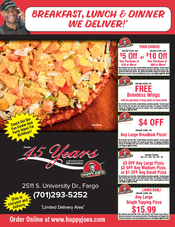 Happy Joe's Pizza We-Prints Plus Newspaper Insert brought to you by Any Door Marketing