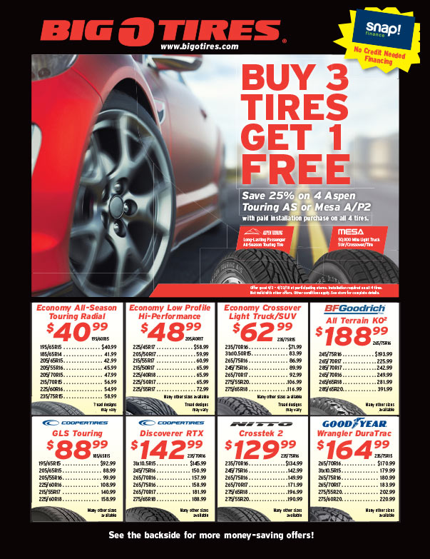 Big O Tires We-Prints Plus Newspaper Insert brought to you by Any Door Marketing