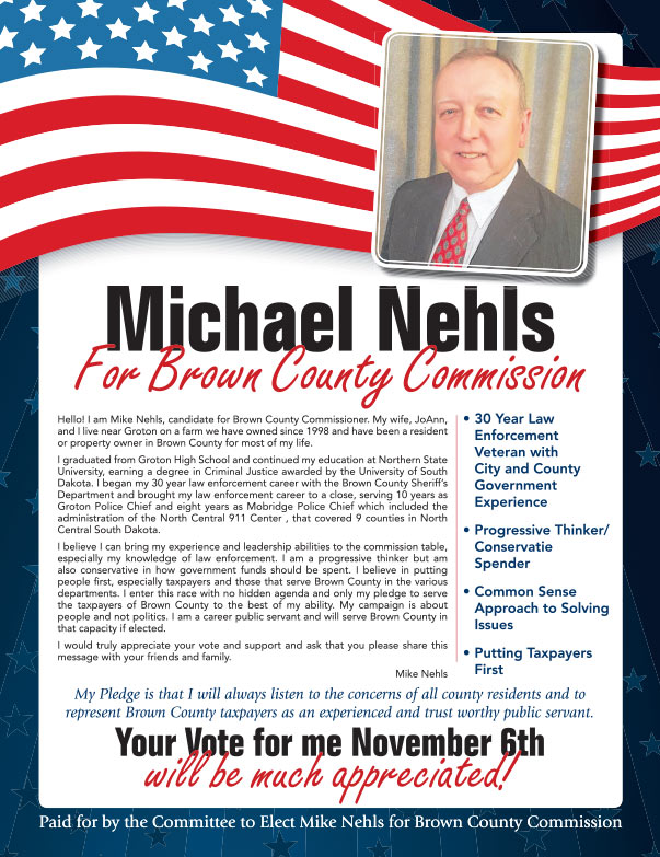 Michael Nehls for Brown County Commission We-Prints Plus Newspaper Insert printed by Any Door Marketing