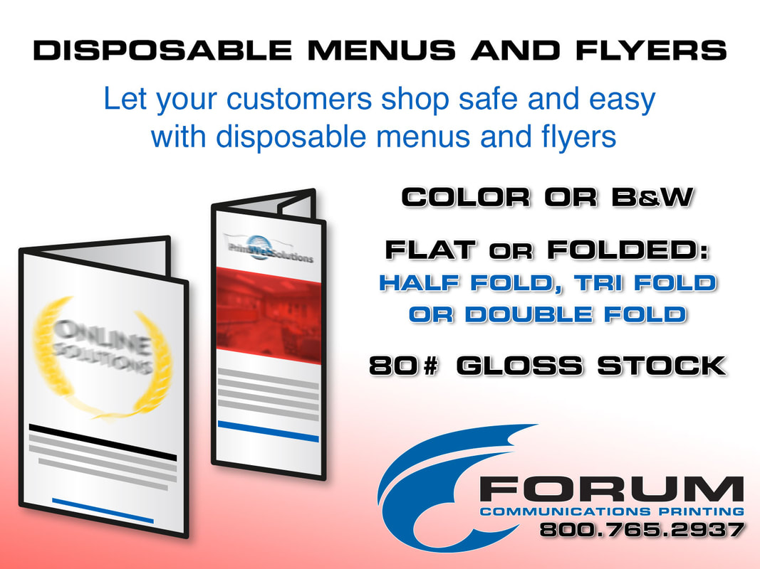 disposable menu, fast printing, disposable flyers, disposable menus, Forum Communications Printing